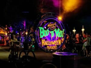 entrance of boo to you parade at mickeys not so scary halloween party